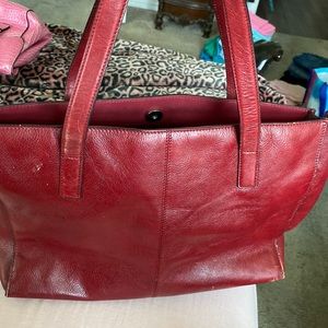 Red leather attaché bag